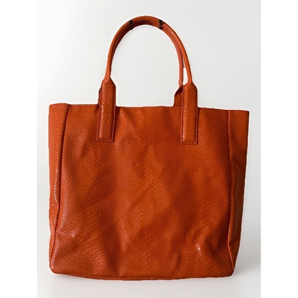 Neiman Marcus Orange Textured Large Tote Zip Pockets Pool Beach Cruise - Picture 2 of 8